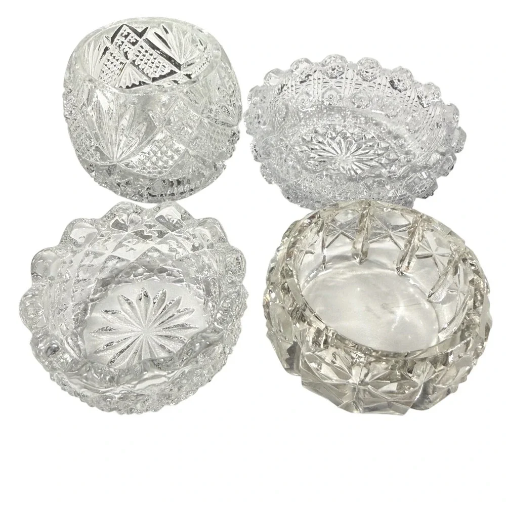 4 SALT CELLARS Vintage Clear Cut Glass Bowls Set of 4 Mixed Patterns Salt Dip